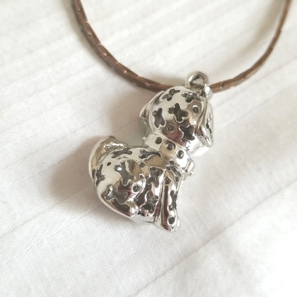 Vintage Dog Necklace Silver White Pink Rhinestone - Picture 3 of 5